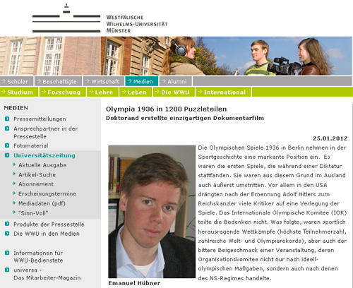 Artikel WWU Münster Olympiafilm